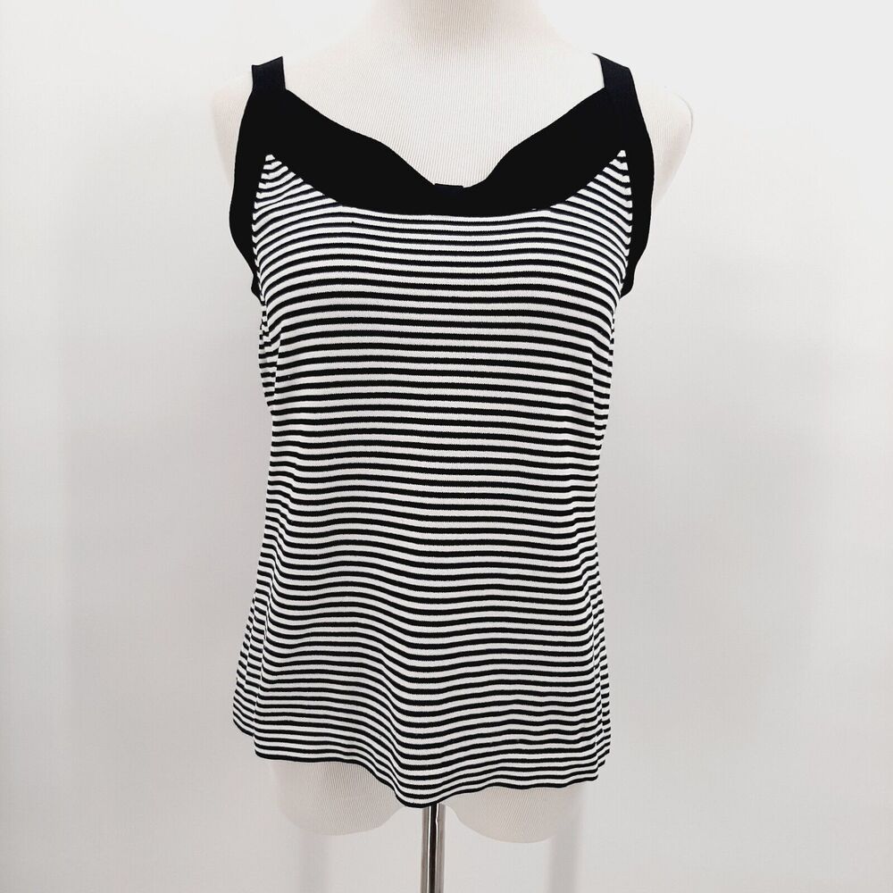 Nicaya Size L Vintage Y2K 2000s Style Black & White Striped Bow Tank Top Shell